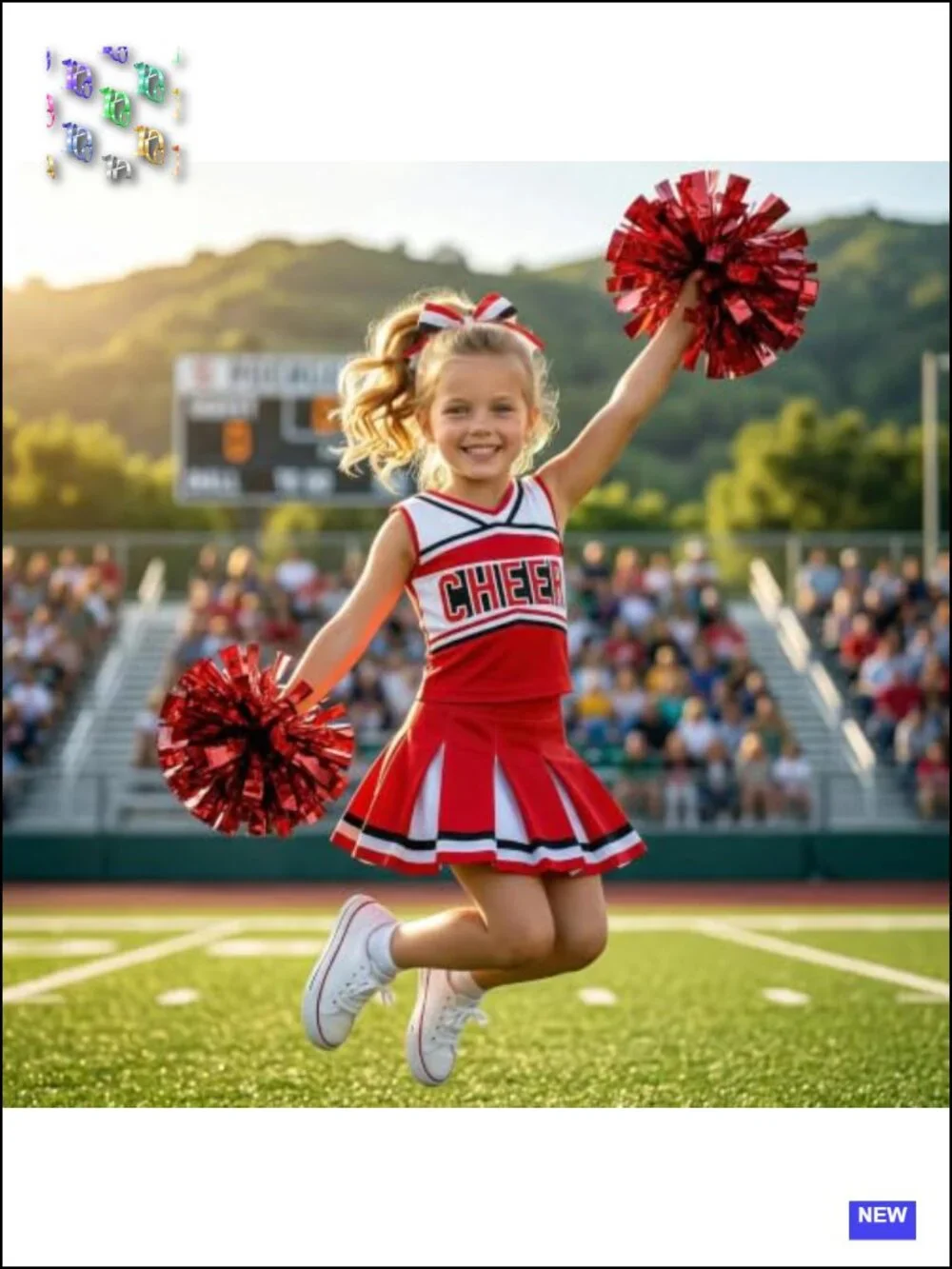 Girls Cheerleader Costume Outfit Dress Halloween Party Birthday Gift with Poms